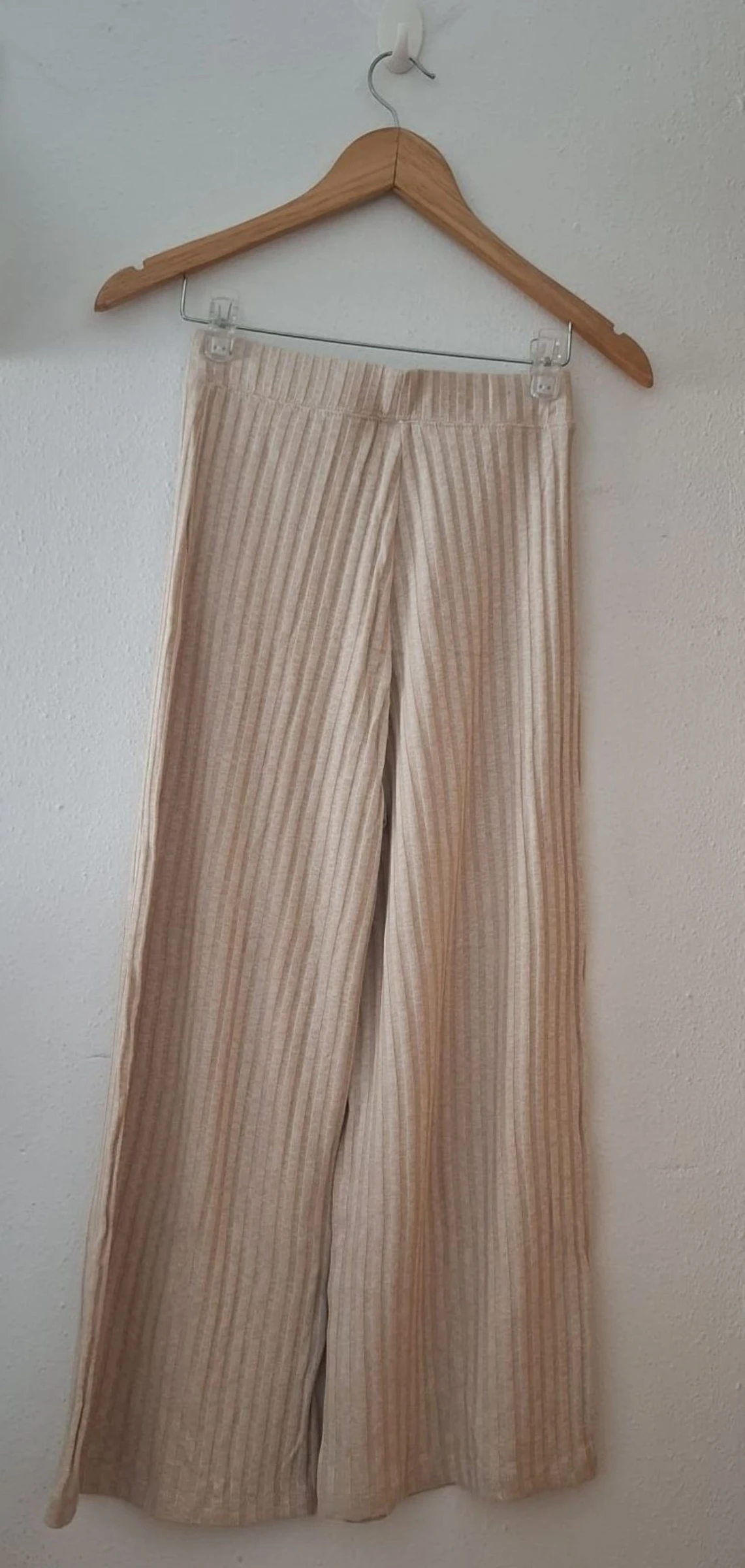 Beige wijde elastische geribde Y2K limited edition broek – photo 2